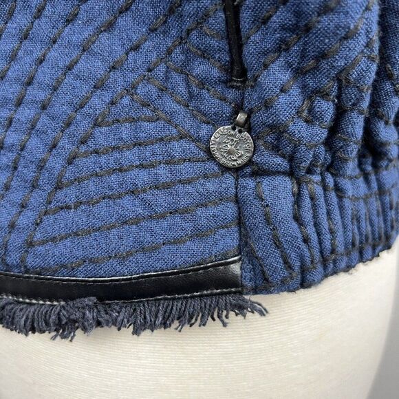 Maison Scotch Vest 6 Womens Blue Quilted Open Front Pockets Fringe Lined Cotton - Picture 7 of 9